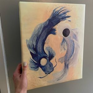 COPY - Yin Yang Theory Art, Acrylic Canvas Original Print, Blue & Pink Fish , p…